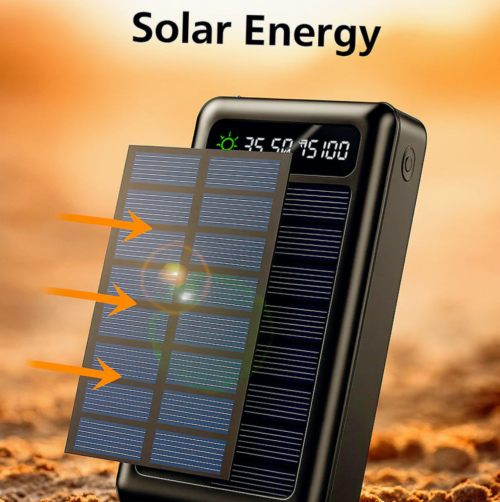 Power bank 50000mAh con pannello solare – Torcia e porte USB Type-C e micro USB - ambraled