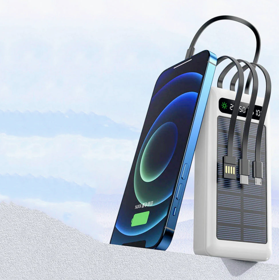 Power bank 50000mAh con pannello solare – Torcia e porte USB Type-C e micro USB - ambraled