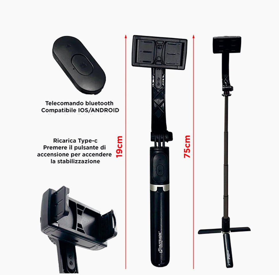 Gimbal smartphone – con treppiede, telecomando e rotazione 360° - ambraled