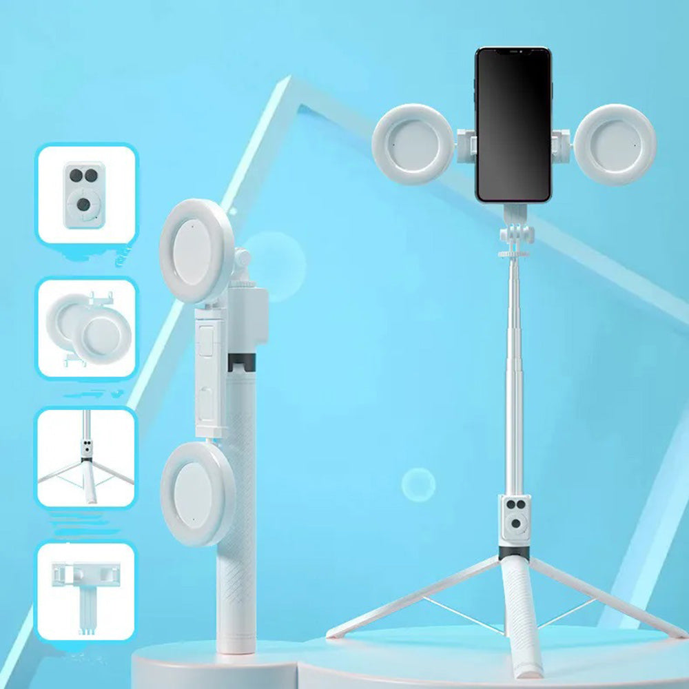 Selfie stick Bluetooth con cavalletto telecomando e 2 luci ring light - ambraled