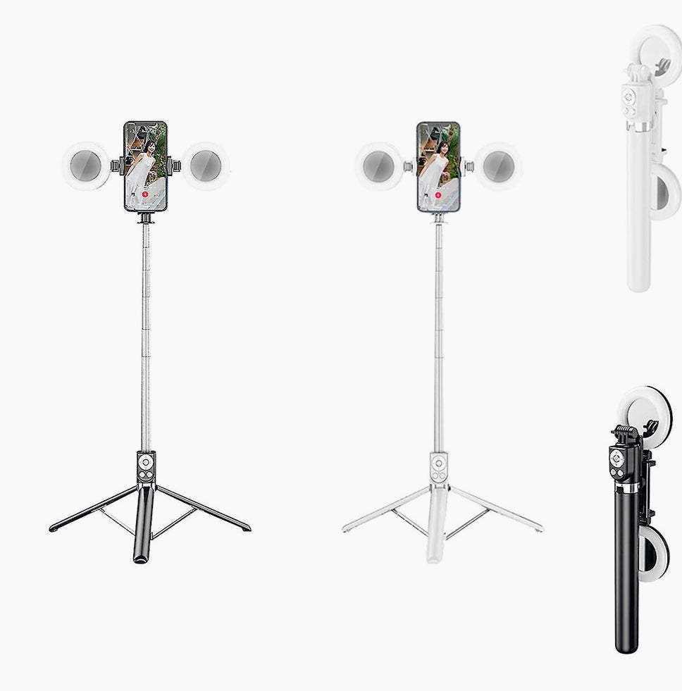 Selfie stick Bluetooth con cavalletto telecomando e 2 luci ring light - ambraled