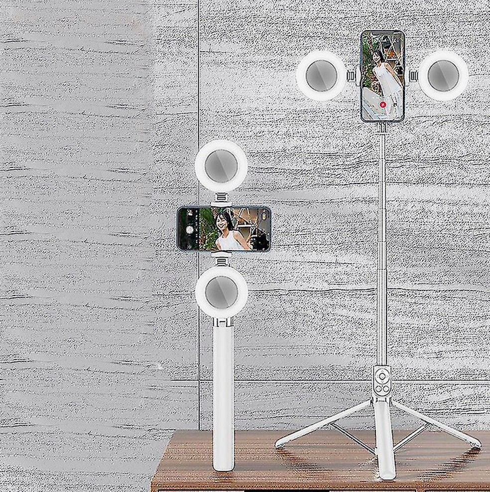 Selfie stick Bluetooth con cavalletto telecomando e 2 luci ring light - ambraled