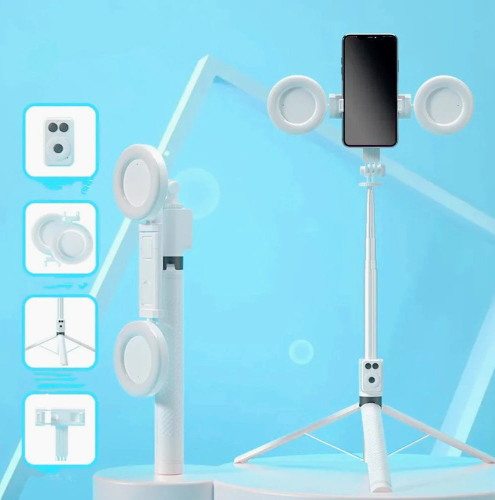 Selfie stick Bluetooth con cavalletto telecomando e 2 luci ring light - ambraled