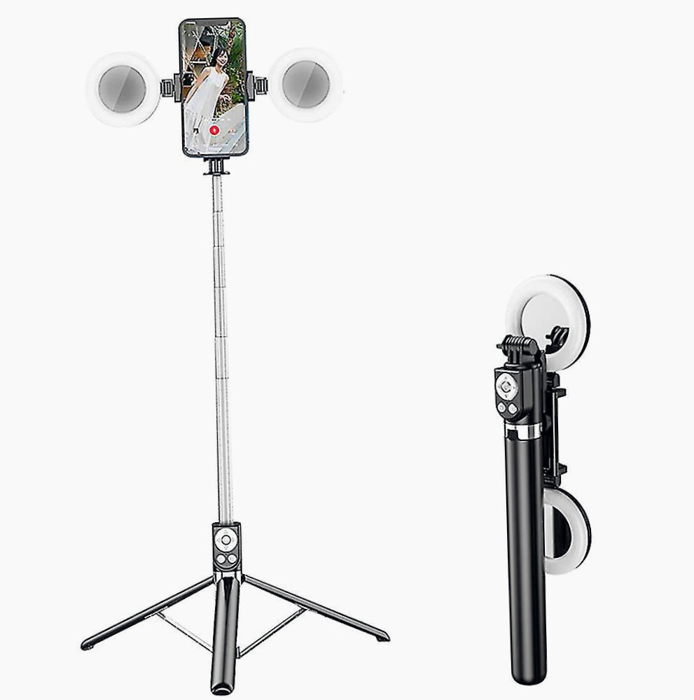 Selfie stick Bluetooth con cavalletto telecomando e 2 luci ring light - ambraled
