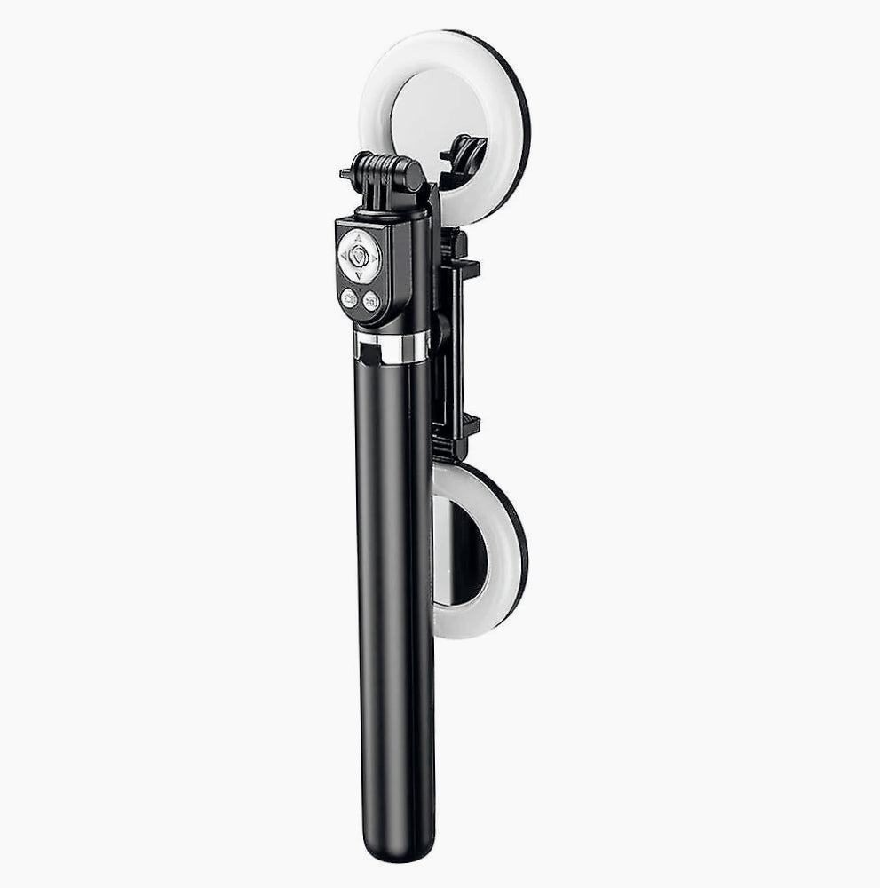 Selfie stick Bluetooth con cavalletto telecomando e 2 luci ring light - ambraled