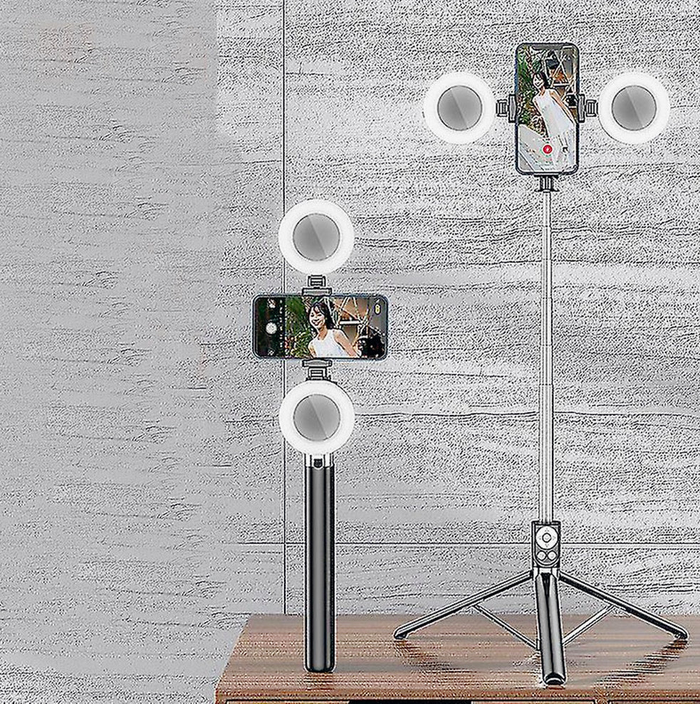 Selfie stick Bluetooth con cavalletto telecomando e 2 luci ring light - ambraled