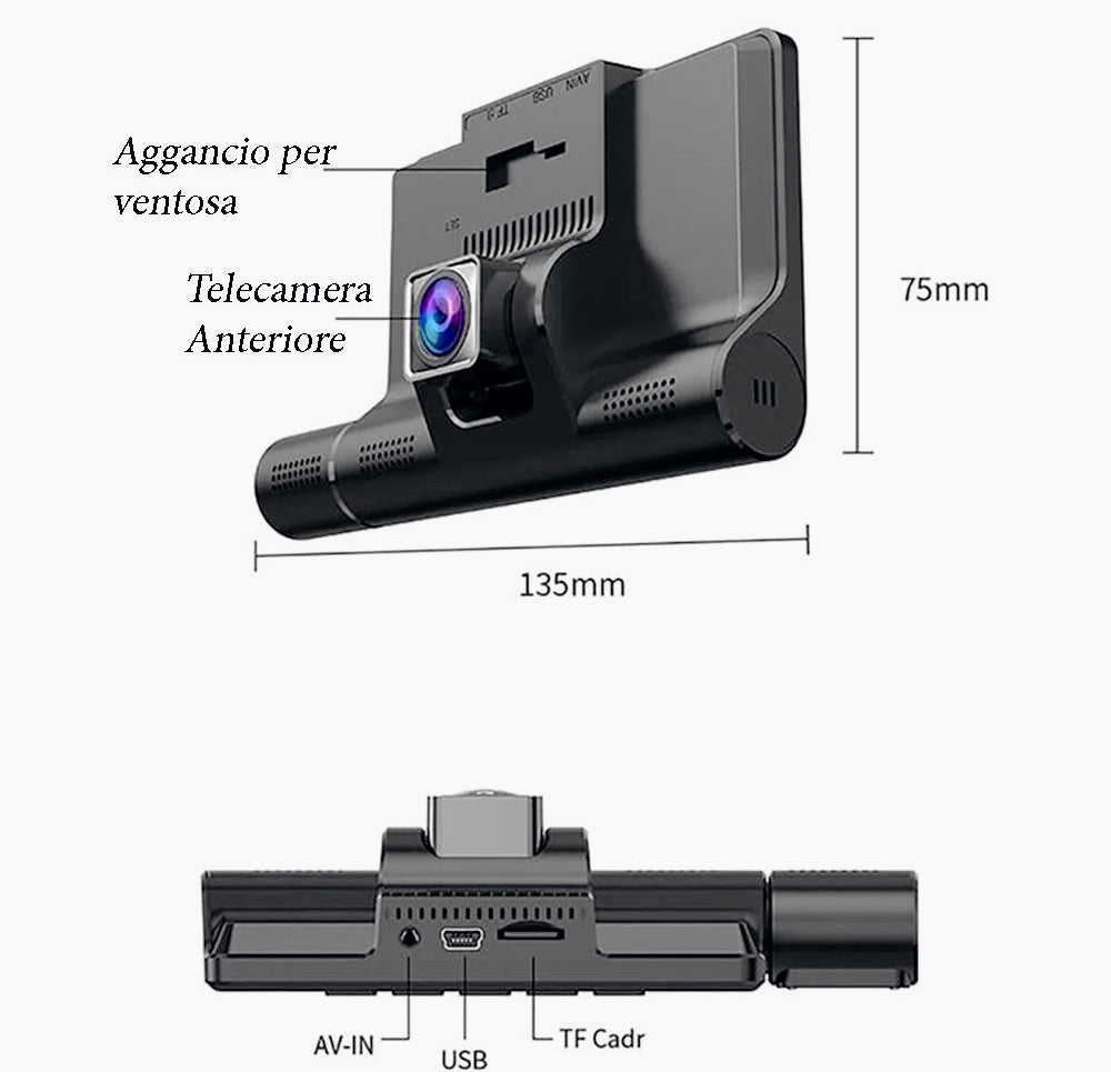 Dash Cam 4” touch – 3 telecamere HD 1080P - ambraled