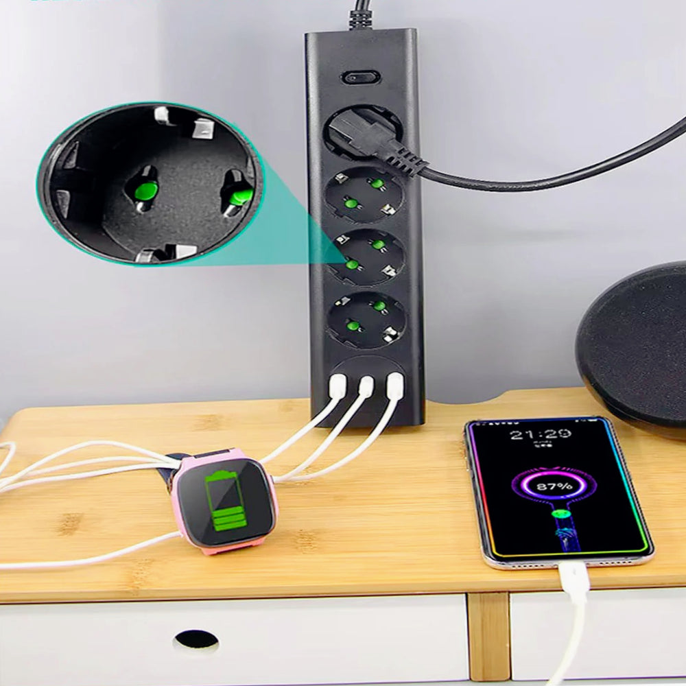 Multipresa 4 posti Schuko – 3 prese + 2 USB-A + 1 USB-C 10/16A - ambraled
