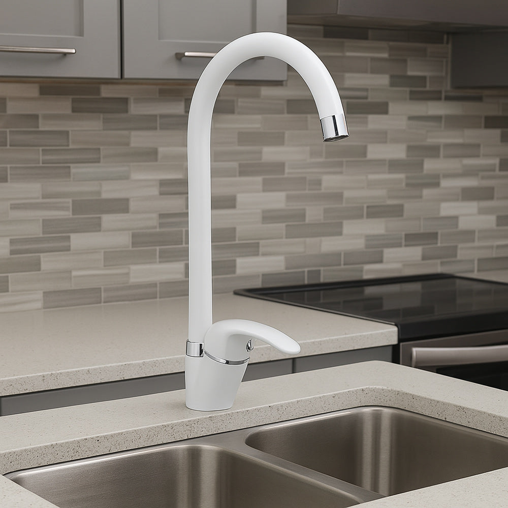 Rubinetto da cucina canna alta orientabile moderno bianco opaco