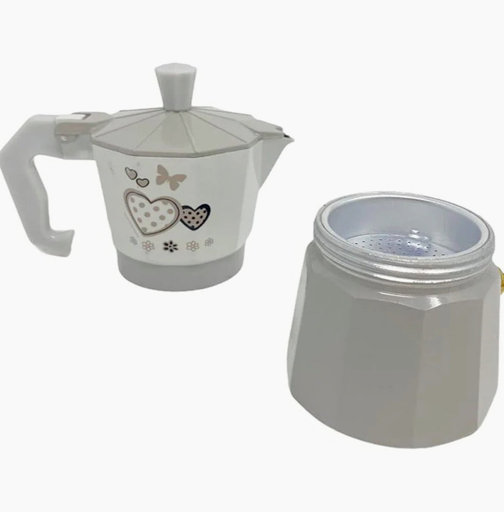 Caffettiera shabby chic fango & bianco – moka 1/2/3 tazze in alluminio - ambraled