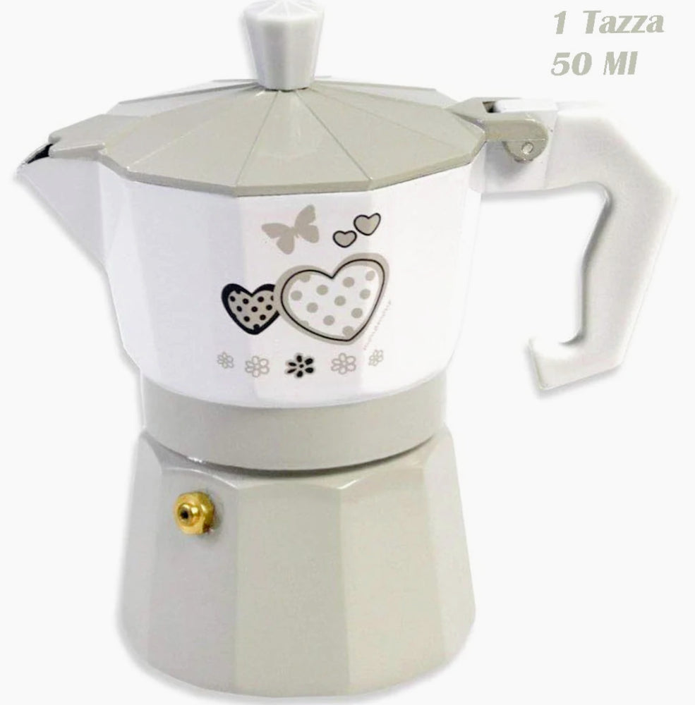 Caffettiera shabby chic fango & bianco – moka 1/2/3 tazze in alluminio - ambraled