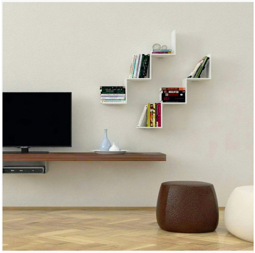 Mensola a zig-zag MDF – rovere sbiancato 3 ripiani - ambraled