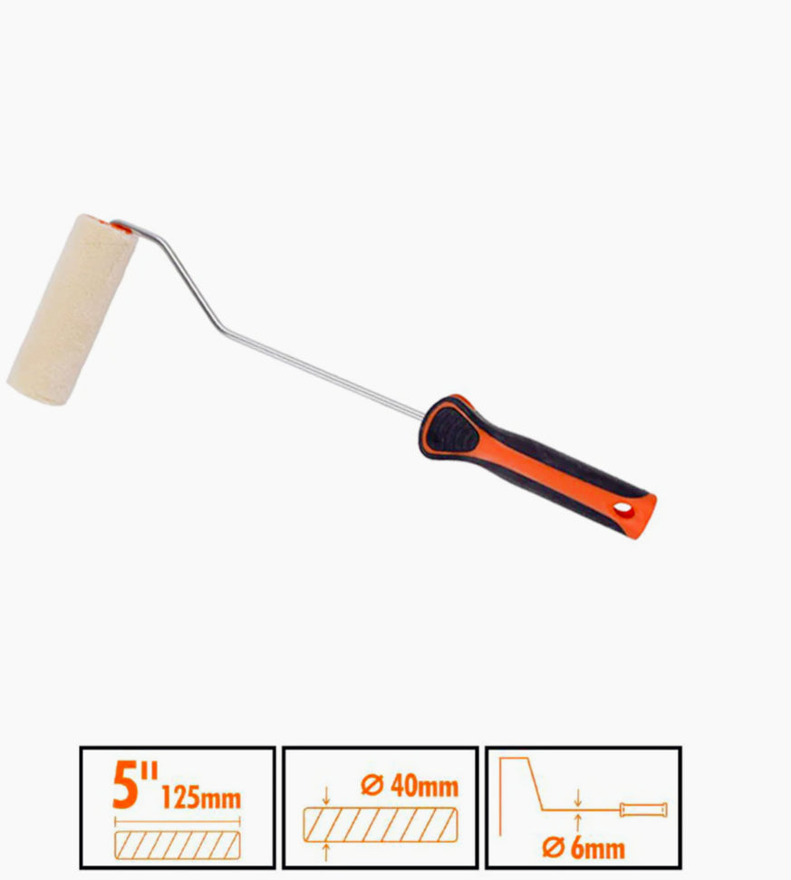 Rullo per pittura con pennello 5 pollici, impugnatura antiscivolo, 125 mm