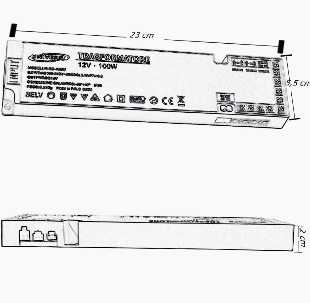 Alimentatore 230V → 12V 100W – 6 uscite / 3 ingressi - ambraled