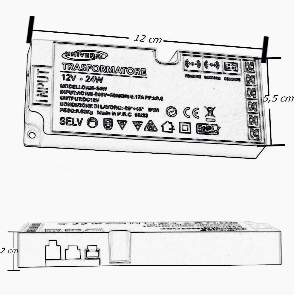 Alimentatore 230V → 12V 24W – 6 uscite / 3 ingressi - ambraled