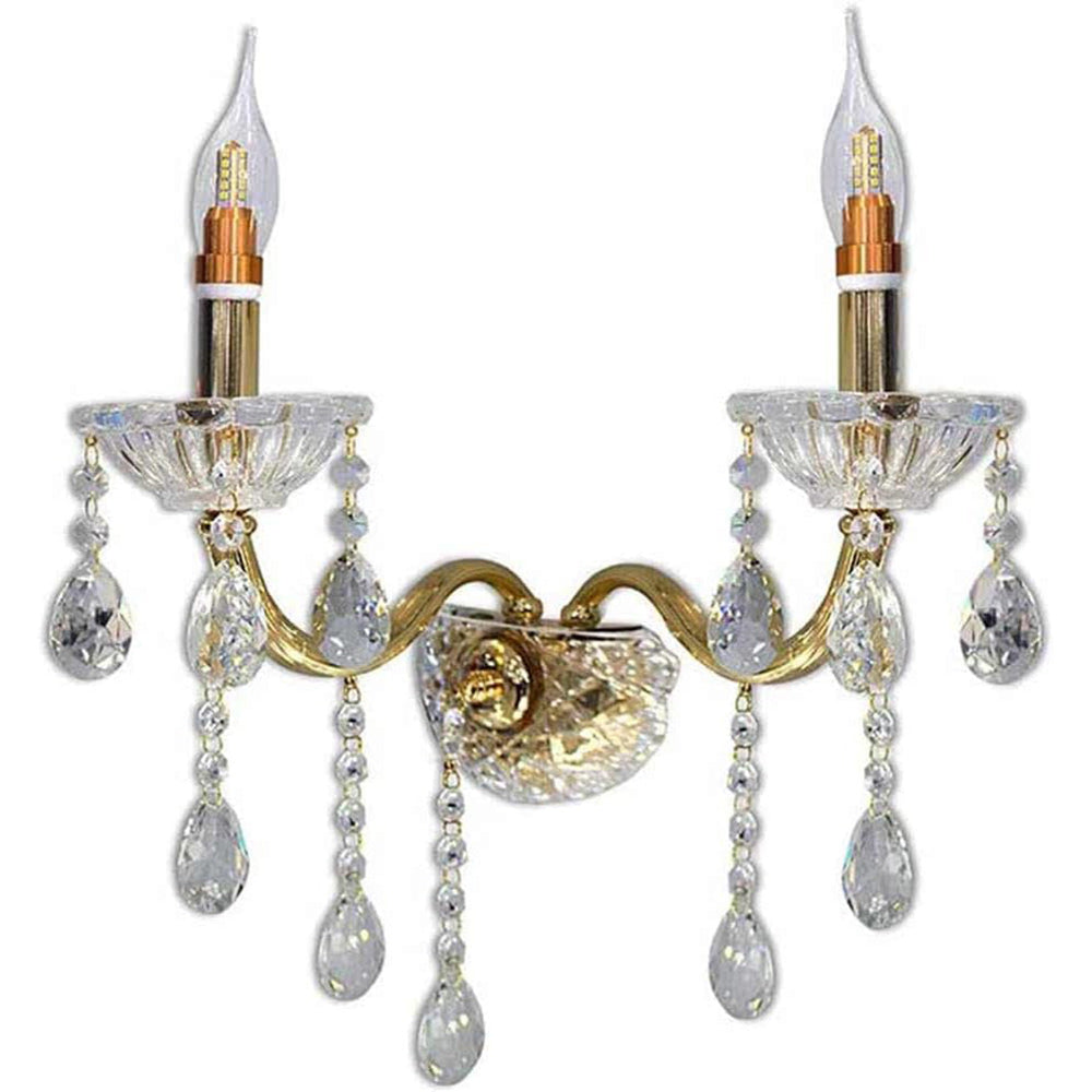 Applique candelabro retrò 2 bracci con pendenti a gocce in acrilico – Attacco E14 - ambraled