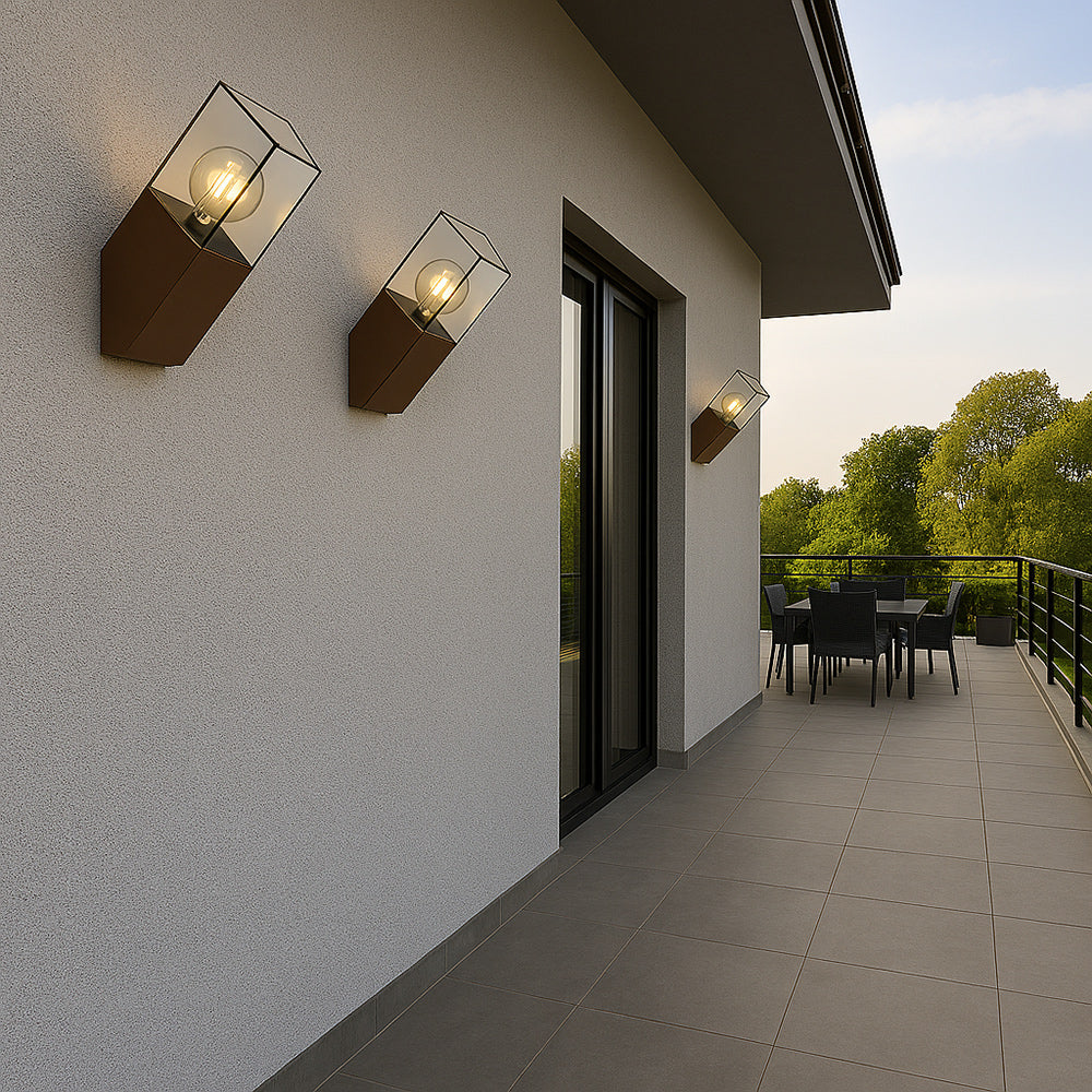 Applique a muro oblique per esterno E27 balcone terrazzo IP44 ruggine