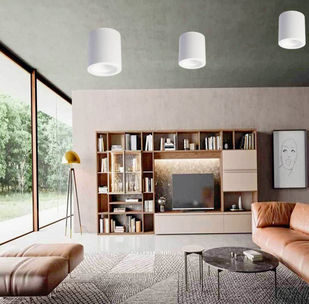 Applique soffitto in gesso verniciabile – Forma cilindrica o cubica, supporto GU10, misure 9x7 cm - ambraled