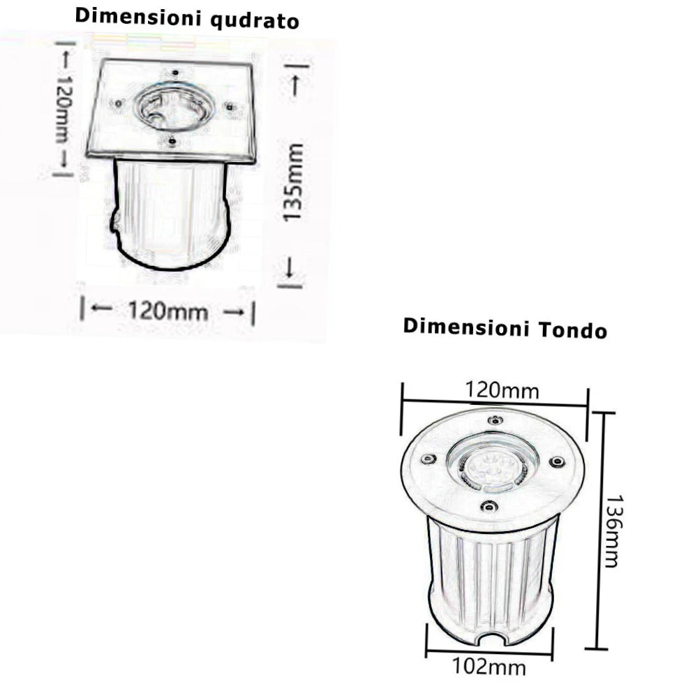 Faretto incasso quadrato/tondo – gu10 segnapassi IP65 - ambraled