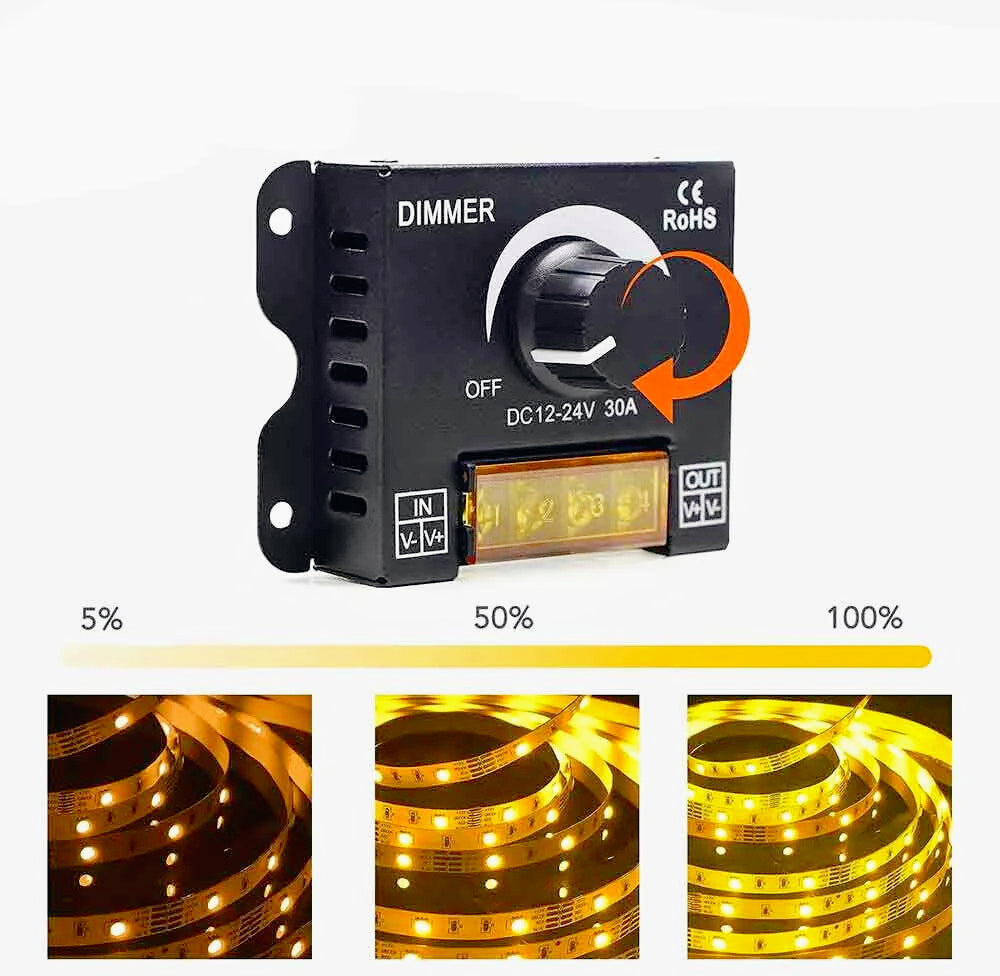 Dimmer LED 12-24V 30A – interruttore con manopola - ambraled