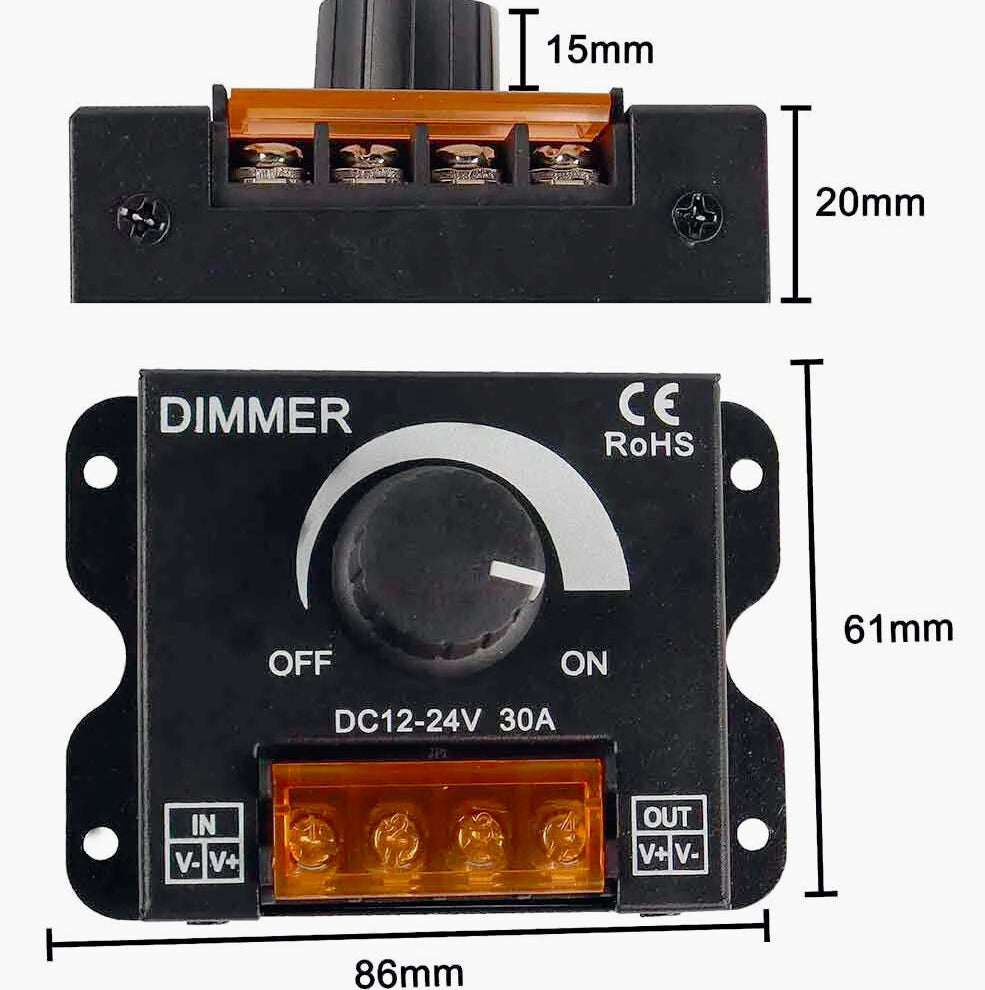 Dimmer LED 12-24V 30A – interruttore con manopola - ambraled