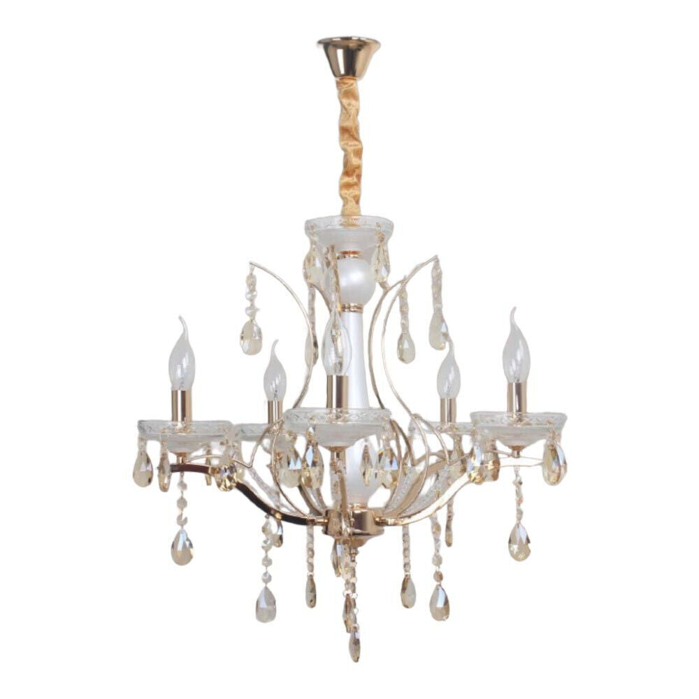 Lampadario a 3/5/8 bracci – Finiture bianco perlato e oro, pendenti decorativi E14 - ambraled