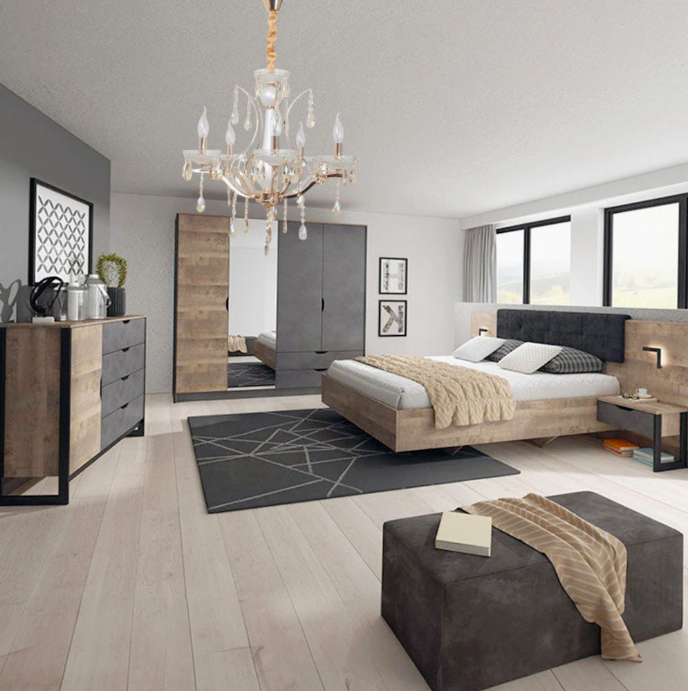 Lampadario a 3/5/8 bracci – Finiture bianco perlato e oro, pendenti decorativi E14 - ambraled