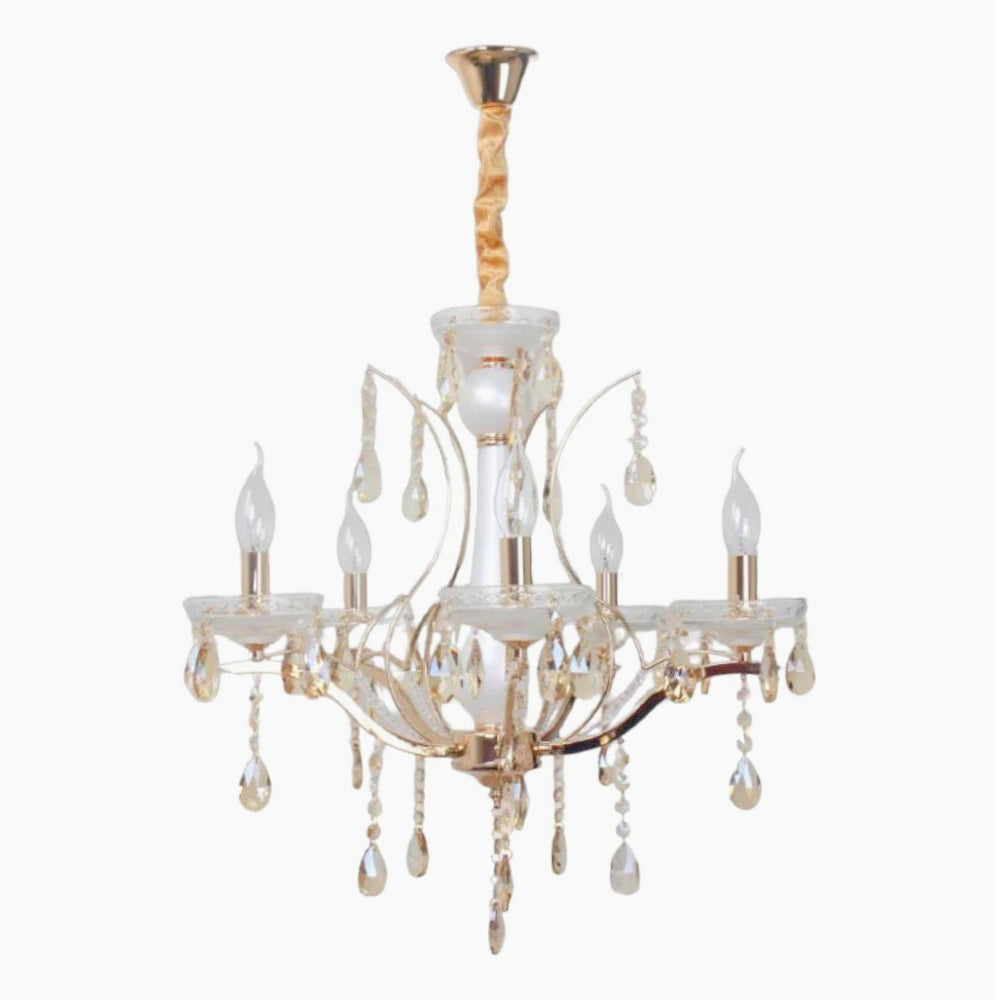 Lampadario a 3/5/8 bracci – Finiture bianco perlato e oro, pendenti decorativi E14 - ambraled