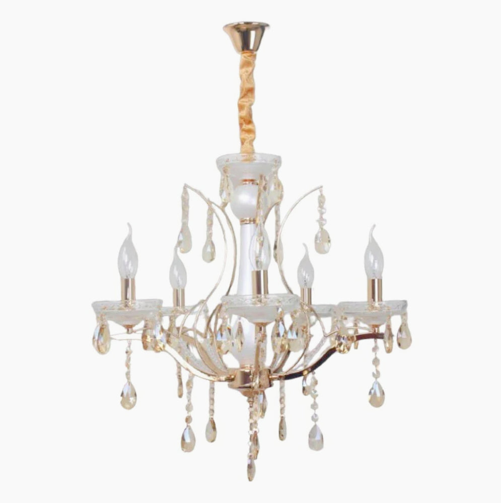 Lampadario a 3/5/8 bracci – Finiture bianco perlato e oro, pendenti decorativi E14 - ambraled