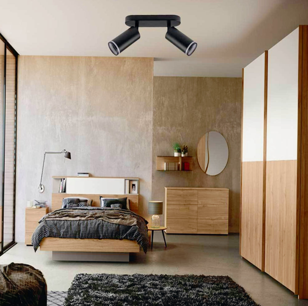 Plafoniera orientabile a 2 diffusori GU10 (installazione su soffitto o parete) - ambraled