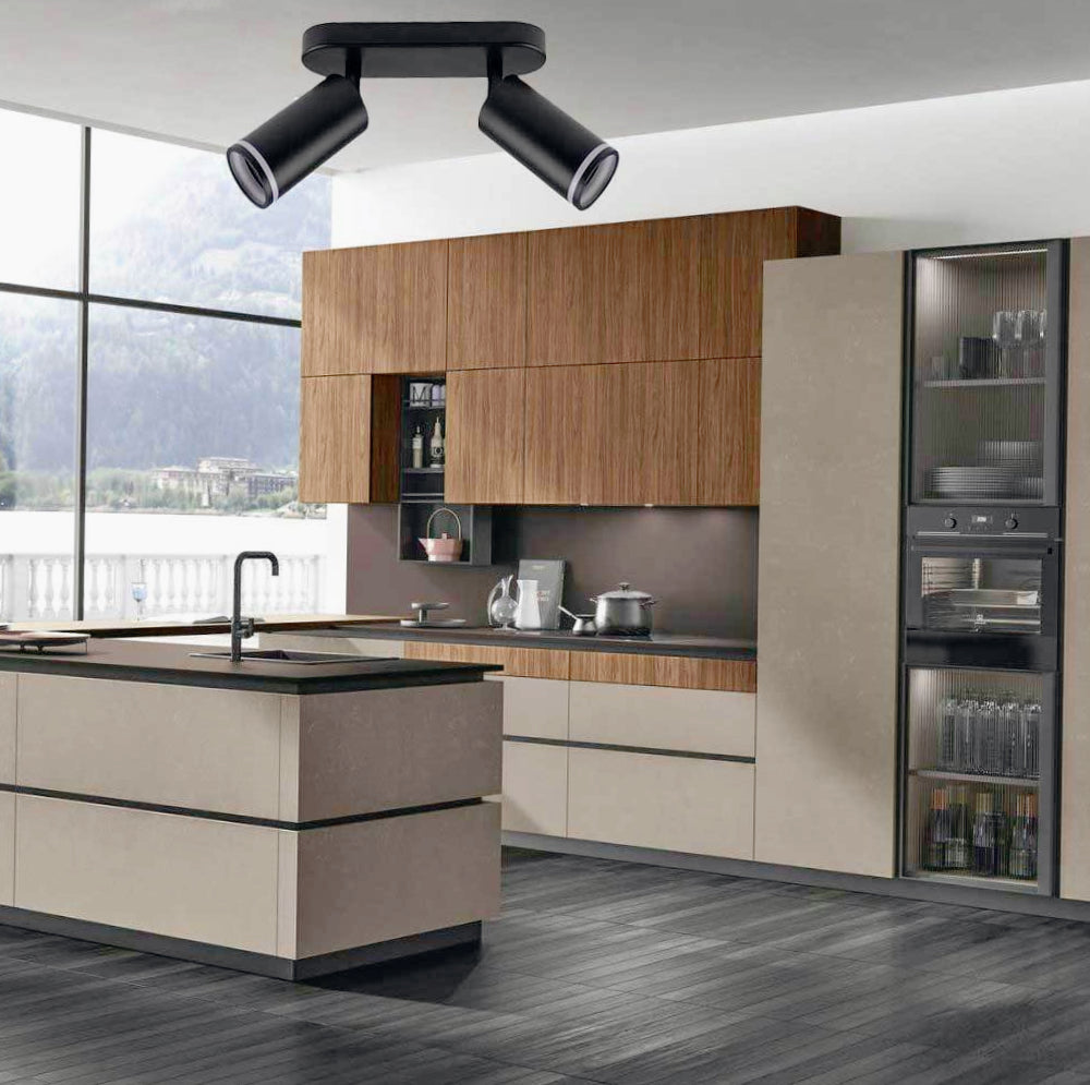 Plafoniera orientabile a 2 diffusori GU10 (installazione su soffitto o parete) - ambraled