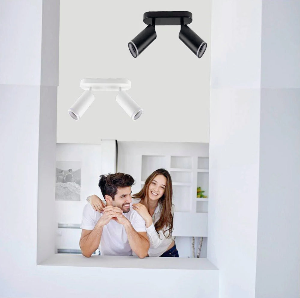 Plafoniera orientabile a 2 diffusori GU10 (installazione su soffitto o parete) - ambraled