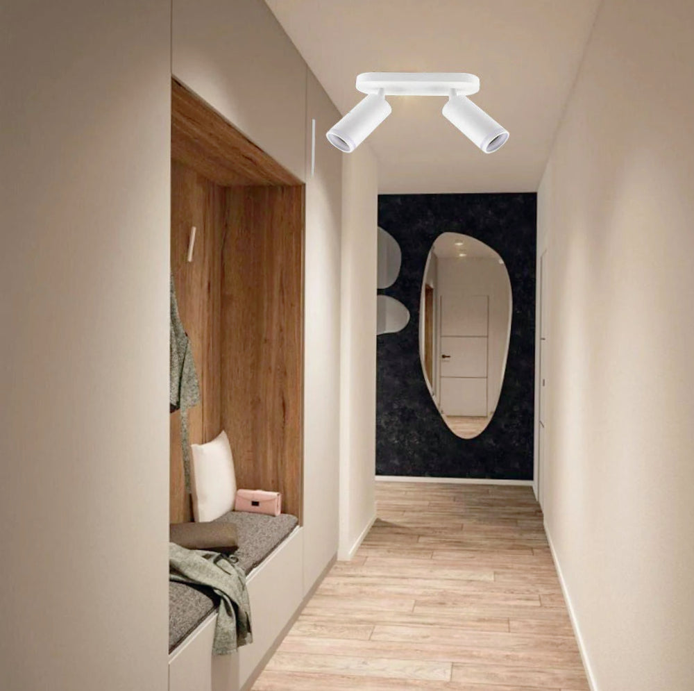 Plafoniera orientabile a 2 diffusori GU10 (installazione su soffitto o parete) - ambraled