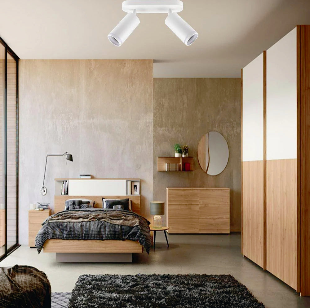 Plafoniera orientabile a 2 diffusori GU10 (installazione su soffitto o parete) - ambraled