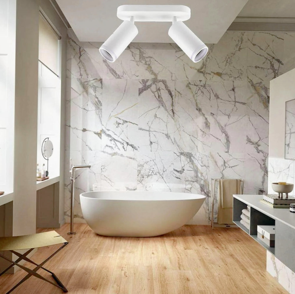 Plafoniera orientabile a 2 diffusori GU10 (installazione su soffitto o parete) - ambraled