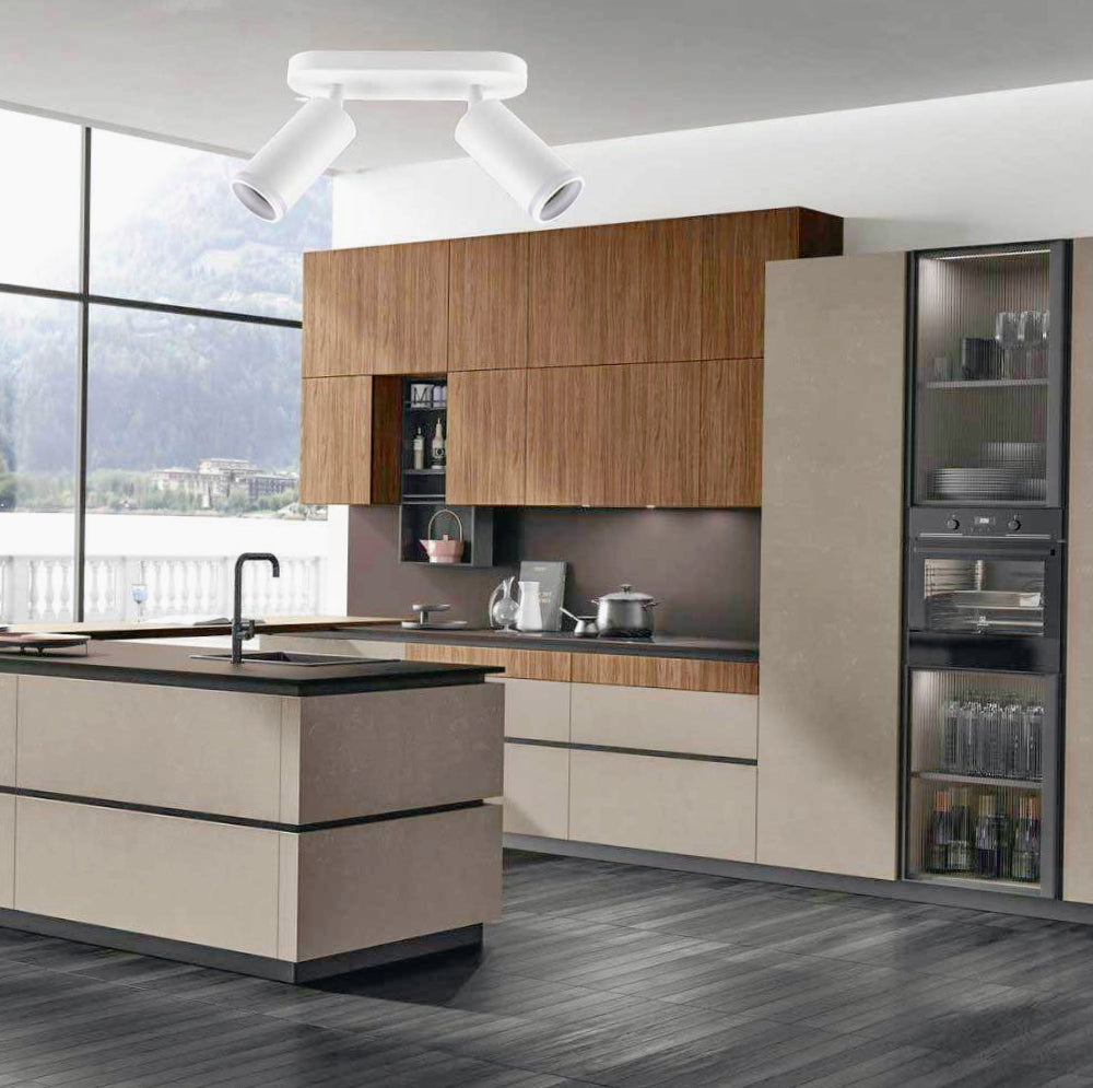 Plafoniera orientabile a 2 diffusori GU10 (installazione su soffitto o parete) - ambraled