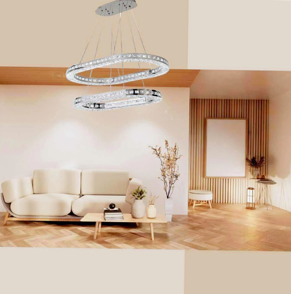 Lampadario a LED 40W – Metallo e cristalli in acrilico, luce 6500K (fredda) - ambraled