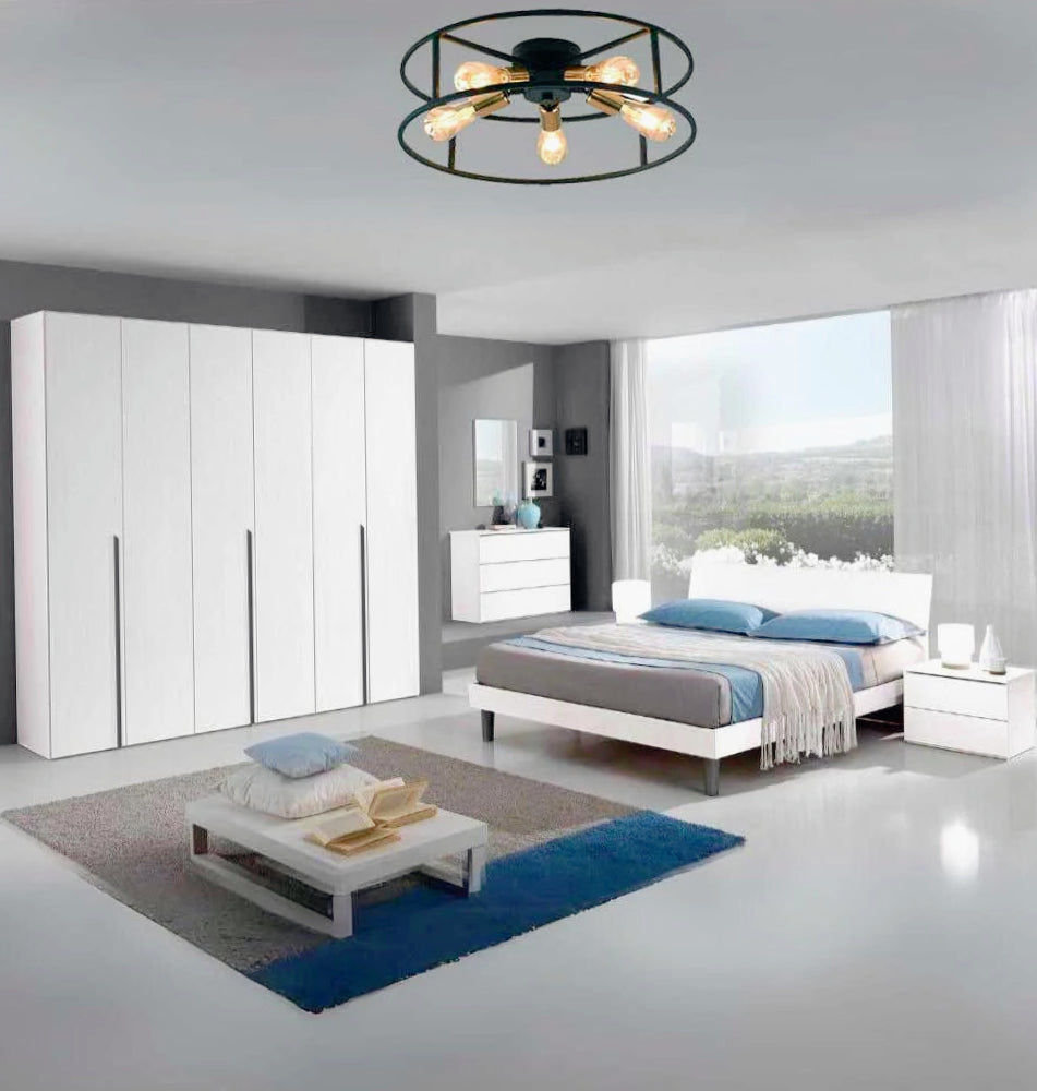 Luce industriale in metallo nero con 5 portalampade E27 color oro - ambraled