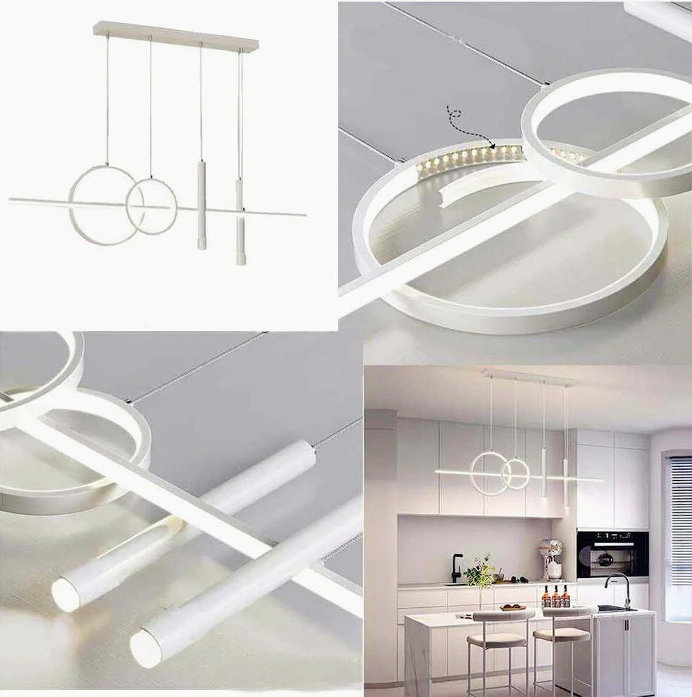 Lampadario a 2 anelli con punto luce – Bianco, luce fredda, naturale e calda regolabile - ambraled