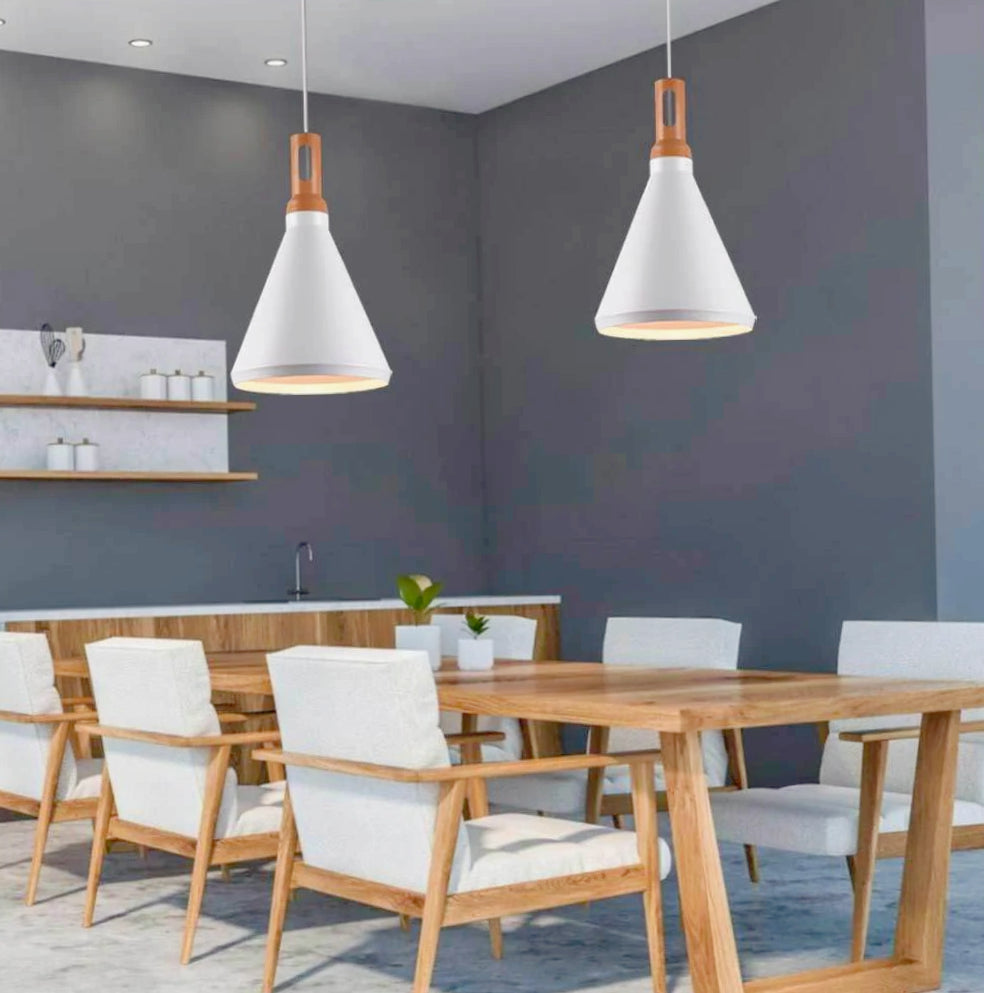 Lampadario industriale pendente – Metallo a cono, nero e bianco, base E27 - ambraled