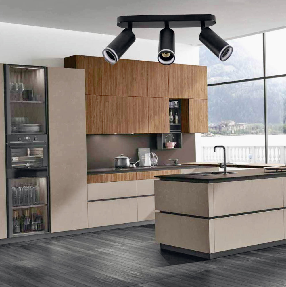 Plafoniera orientabile 3 diffusori GU10 (da soffitto o parete) - ambraled