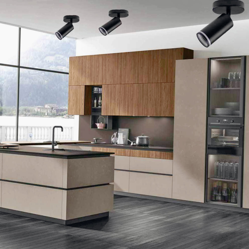 Plafoniera orientabile a 1 diffusore GU10 (installazione su soffitto o parete) - ambraled