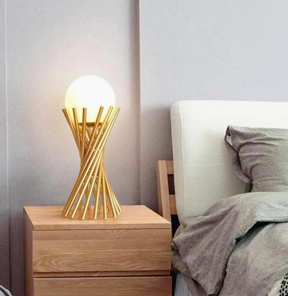 Lampada da tavolo tubolare in metallo bronzo – Con sfera opaca e lampadina G9 - ambraled