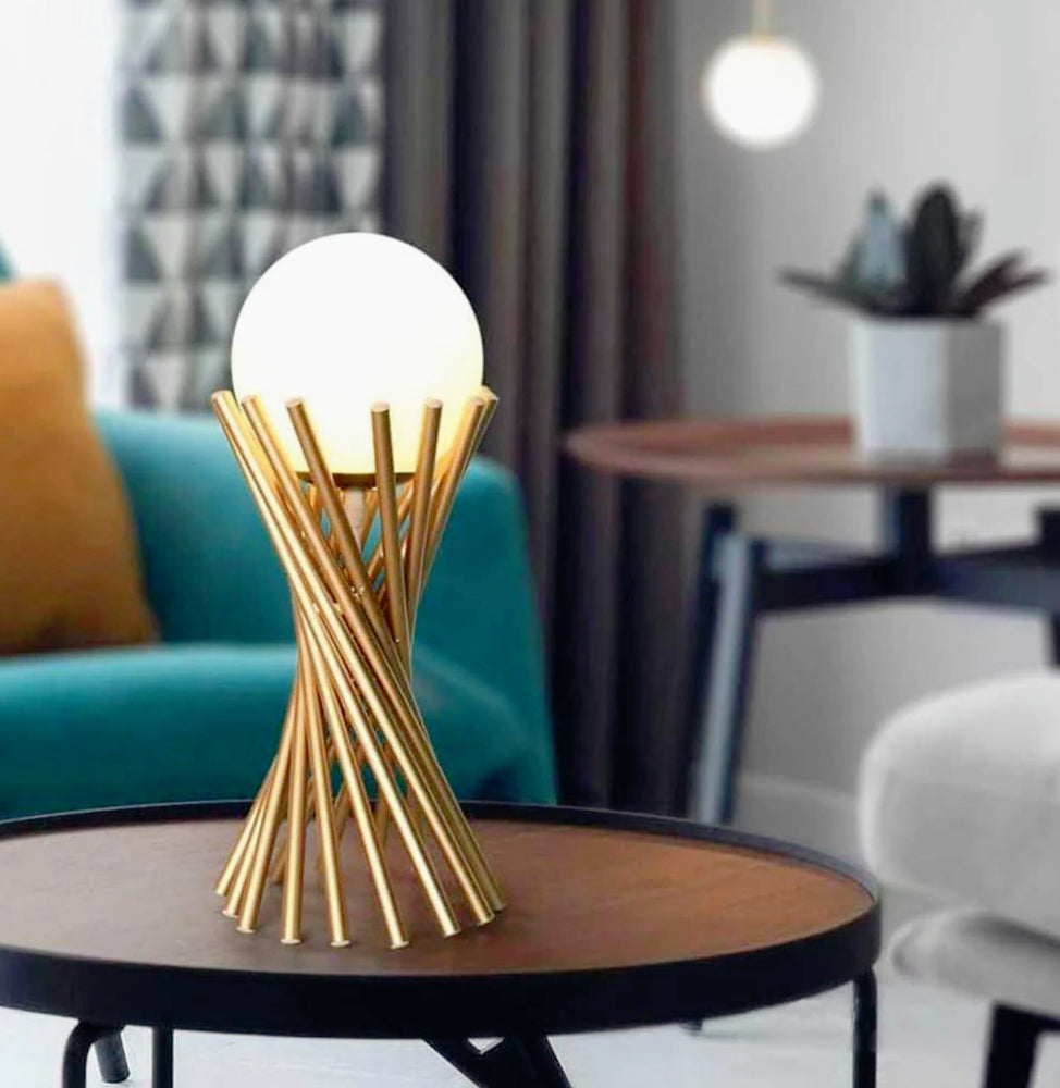 Lampada da tavolo tubolare in metallo bronzo – Con sfera opaca e lampadina G9 - ambraled