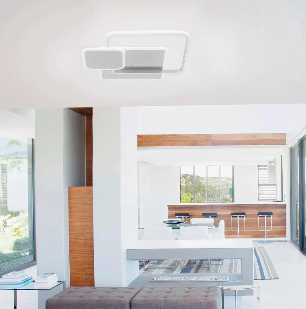 Plafoniera LED quadrata 48W con regolazione 3 colori luce, design moderno (bianco) - ambraled