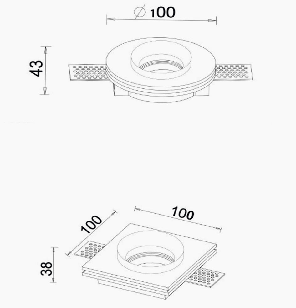 Portafaretto in gesso a scomparsa – Verniciabile, compatibile con faretti GU10 - ambraled