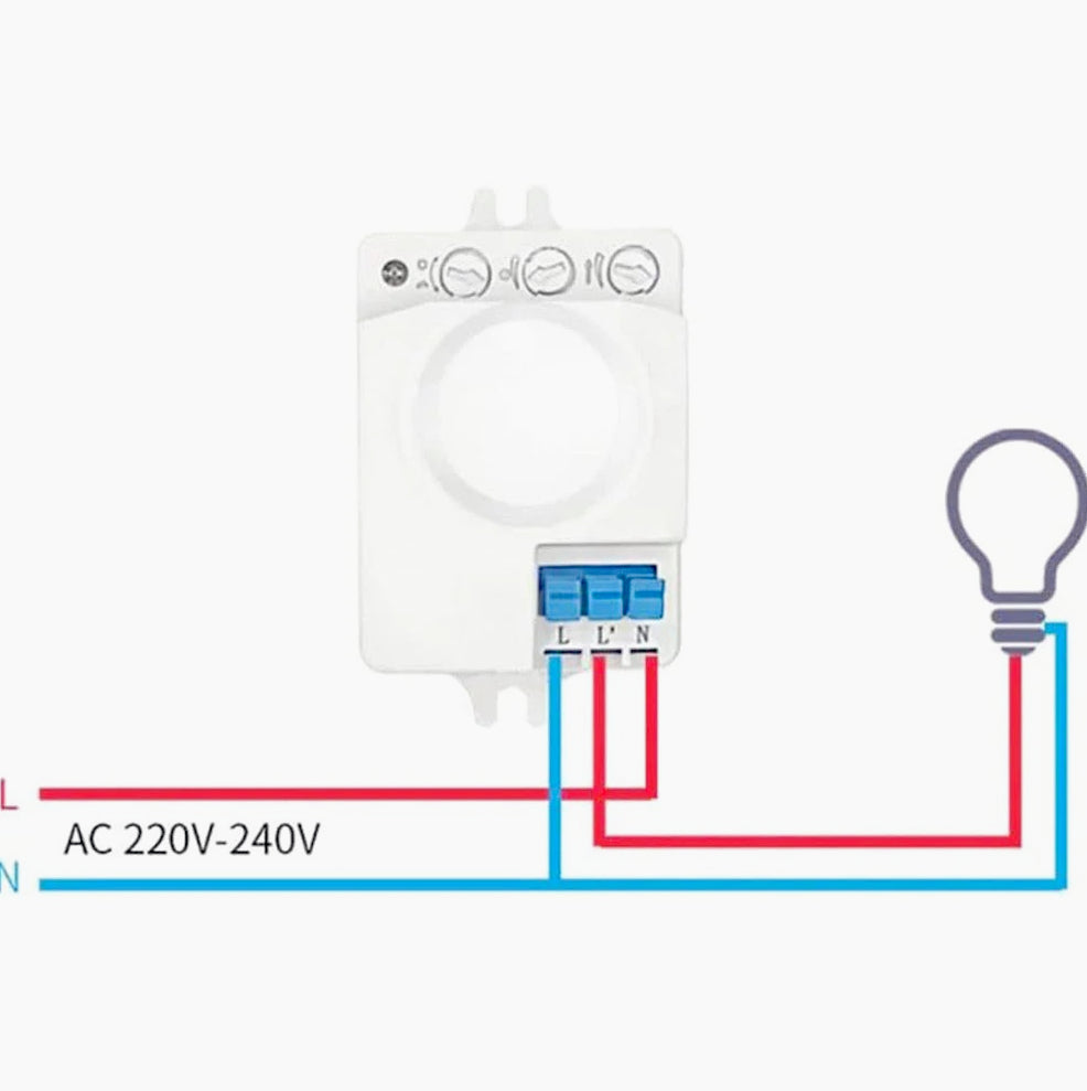 Sensore di movimento a microonde (radar) per installazione interna, tensione 220-240V, rilevamento presenza da 1 a 8 metri, copertura a 360° - ambraled