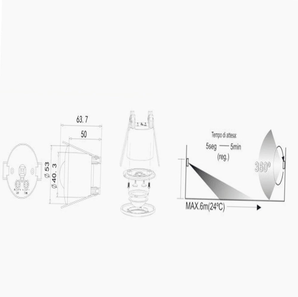 Sensore di movimento per fari e lampade ad incasso, con rilevamento della presenza a 360° - ambraled