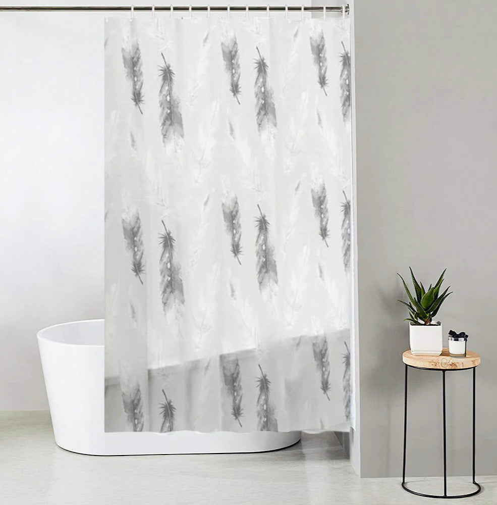 Tenda da doccia impermeabile in PVC – 180×200 cm, 12 ganci, motivo piume