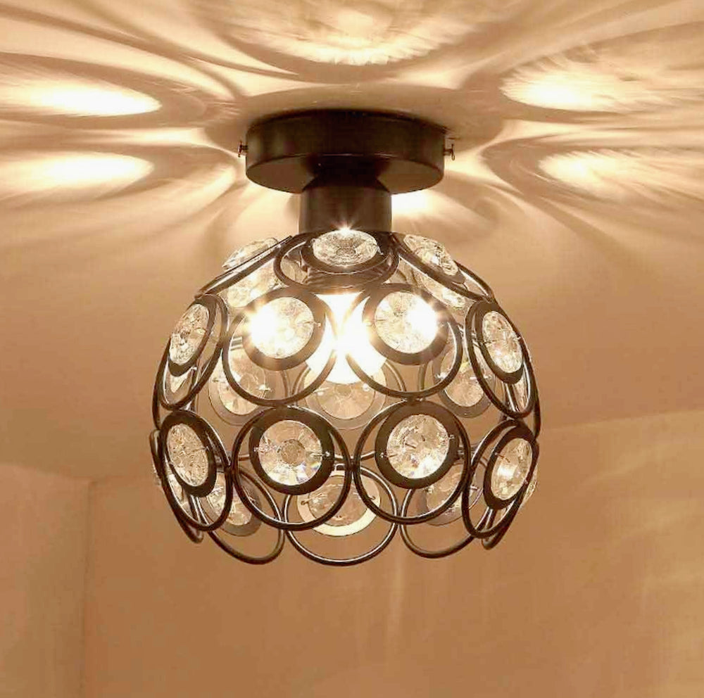 Plafoniera con Paralume a Sfere di Cristallo in Acrilico - Bianco e Nero, Lampadina E27